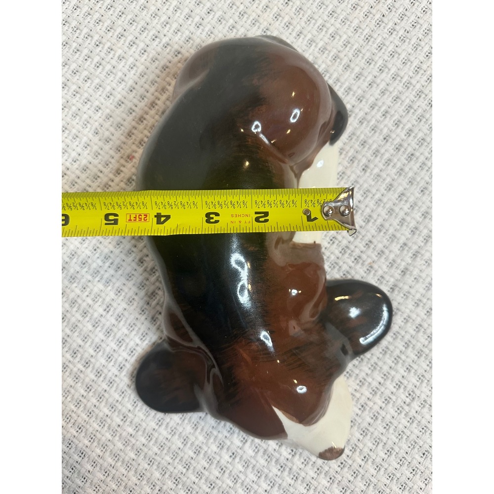 Vintage Ceramic Sleeping Basset Hound Figurine Brown White Glossy Dog Decor Home - Picture 8 of 14